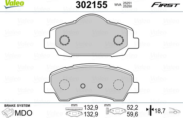 Valeo 302155 - Гальмівні колодки, дискові гальма avtolavka.club