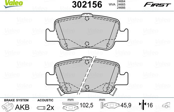 Valeo 302156 - Гальмівні колодки, дискові гальма avtolavka.club