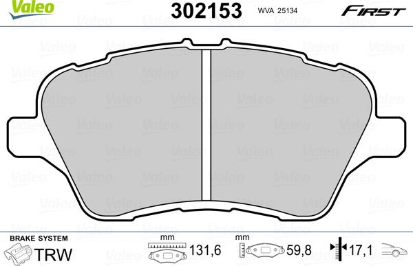 Valeo 302153 - Гальмівні колодки, дискові гальма avtolavka.club