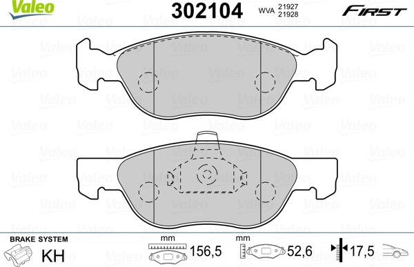 Valeo 302104 - Гальмівні колодки, дискові гальма avtolavka.club