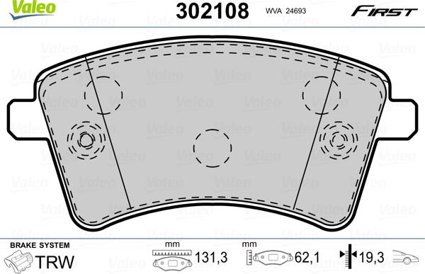 Valeo 302108 - Гальмівні колодки, дискові гальма avtolavka.club