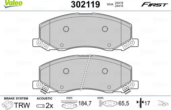 Valeo 302119 - Гальмівні колодки, дискові гальма avtolavka.club