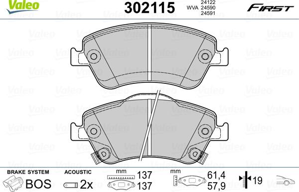 Valeo 302115 - Гальмівні колодки, дискові гальма avtolavka.club