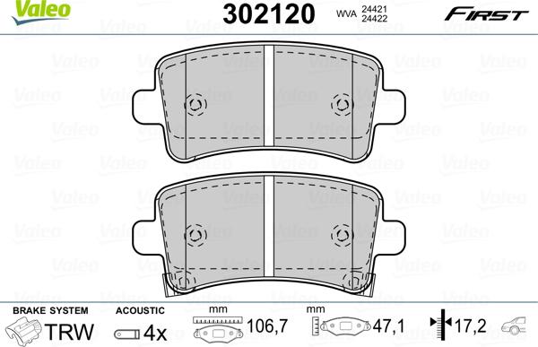 Valeo 302120 - Гальмівні колодки, дискові гальма avtolavka.club