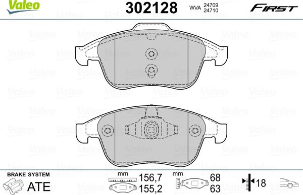 Valeo 302128 - Гальмівні колодки, дискові гальма avtolavka.club