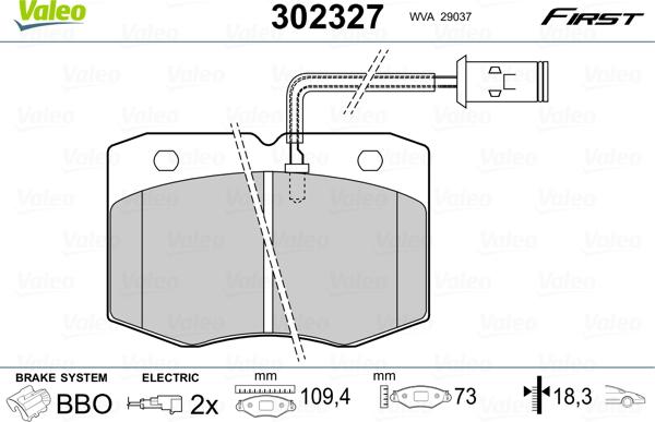 Valeo 302327 - Гальмівні колодки, дискові гальма avtolavka.club