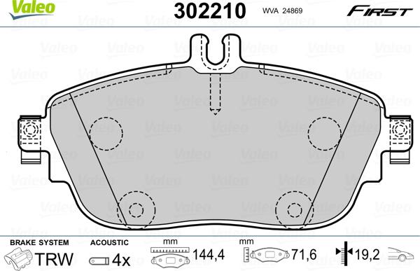 Valeo 302210 - Гальмівні колодки, дискові гальма avtolavka.club