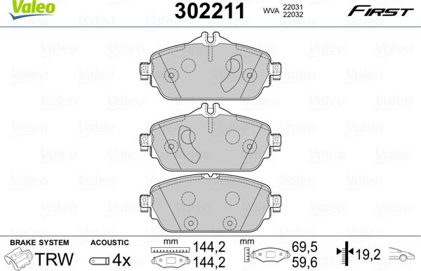 Valeo 302211 - Гальмівні колодки, дискові гальма avtolavka.club