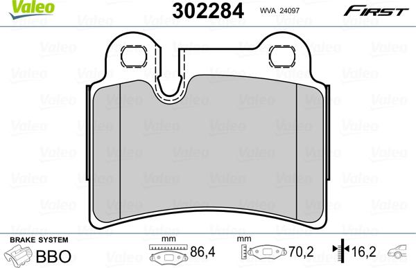 Valeo 302284 - Гальмівні колодки, дискові гальма avtolavka.club