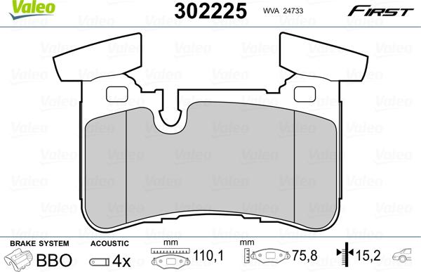 Valeo 302225 - Гальмівні колодки, дискові гальма avtolavka.club