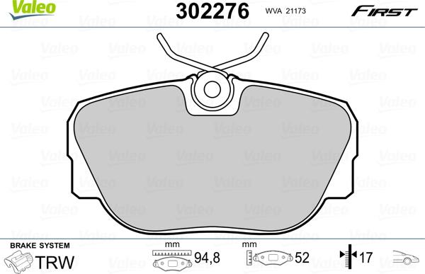 Valeo 302276 - Гальмівні колодки, дискові гальма avtolavka.club