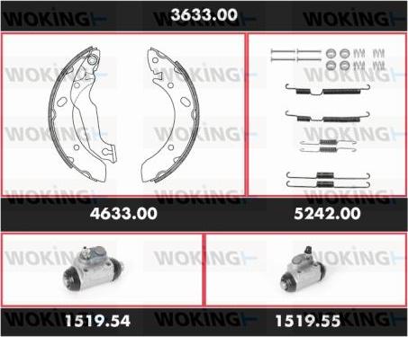 Woking 3633.00 - Комплект гальм, барабанний механізм avtolavka.club