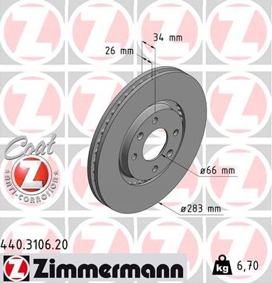 Zimmermann 440.3106.20 - Гальмівний диск avtolavka.club