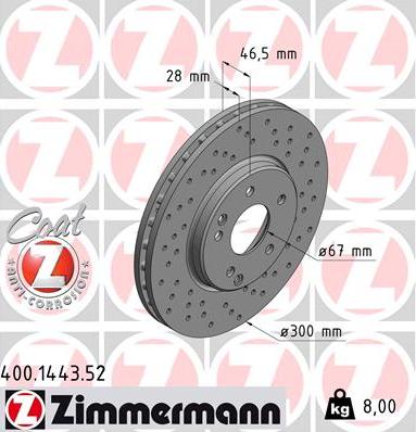 Zimmermann 400.1443.52 - Гальмівний диск avtolavka.club