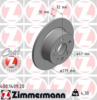 Zimmermann 400.1409.20 - Гальмівний диск avtolavka.club