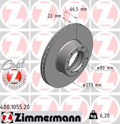 Zimmermann 400.1055.20 - Гальмівний диск avtolavka.club