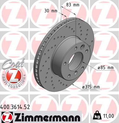 Zimmermann 400.3614.52 - Гальмівний диск avtolavka.club