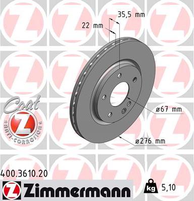 Zimmermann 400.3610.20 - Гальмівний диск avtolavka.club