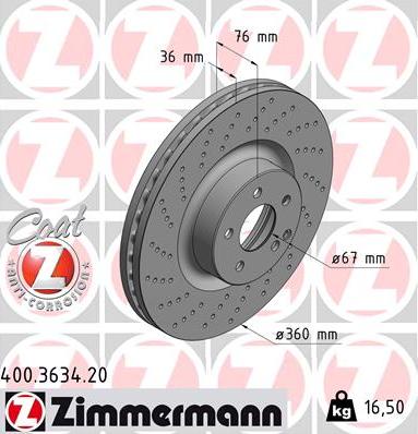 Zimmermann 400.3634.20 - Гальмівний диск avtolavka.club