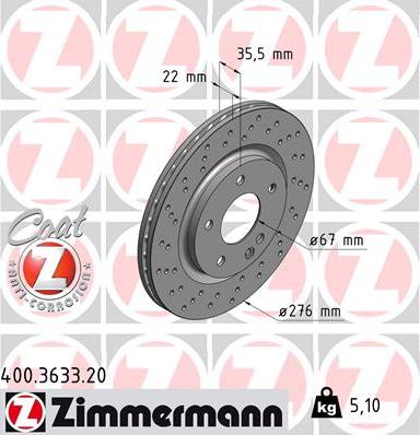 Zimmermann 400.3633.20 - Гальмівний диск avtolavka.club