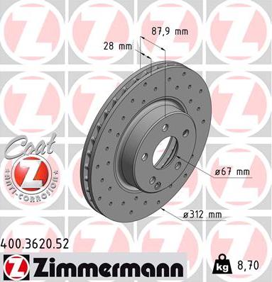 Zimmermann 400.3620.52 - Гальмівний диск avtolavka.club