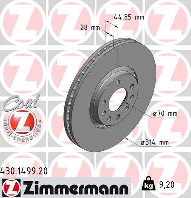 Zimmermann 430.1499.20 - Гальмівний диск avtolavka.club