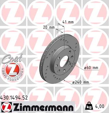 Zimmermann 430.1494.52 - Гальмівний диск avtolavka.club