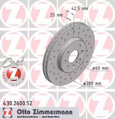 Zimmermann 430.2600.52 - Гальмівний диск avtolavka.club