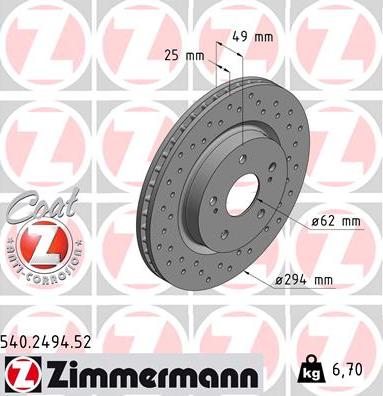 Zimmermann 540.2494.52 - Гальмівний диск avtolavka.club