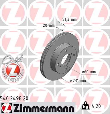 Zimmermann 540.2498.20 - Гальмівний диск avtolavka.club