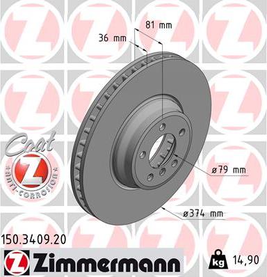 Zimmermann 150.3409.20 - Гальмівний диск avtolavka.club