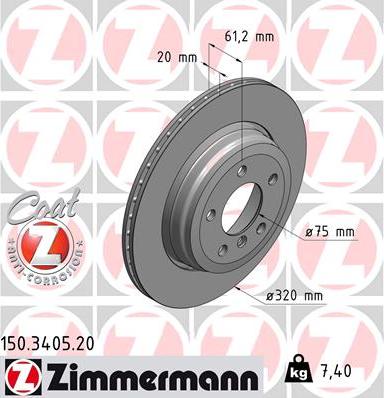 Zimmermann 150.3405.20 - Гальмівний диск avtolavka.club