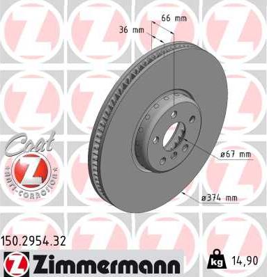 Zimmermann 150.2954.32 - Гальмівний диск avtolavka.club