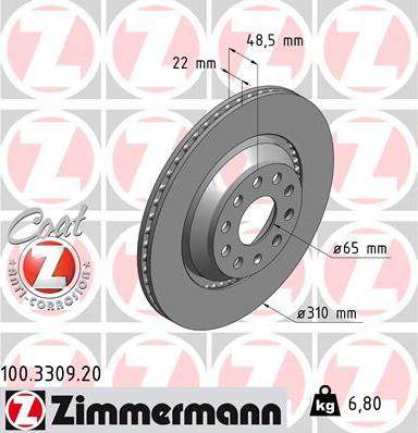 Zimmermann 100.3309.20 - Гальмівний диск avtolavka.club