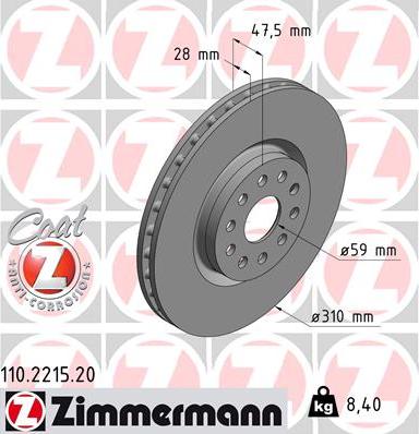 Zimmermann 110.2215.20 - Гальмівний диск avtolavka.club