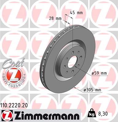 Zimmermann 110.2220.20 - Гальмівний диск avtolavka.club