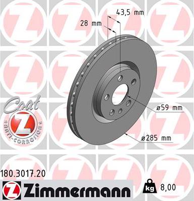 Zimmermann 180.3017.20 - Гальмівний диск avtolavka.club