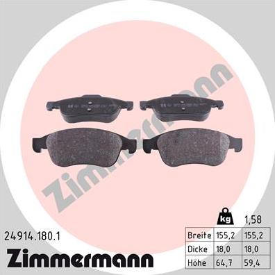 Zimmermann 24914.180.1 - Гальмівні колодки, дискові гальма avtolavka.club