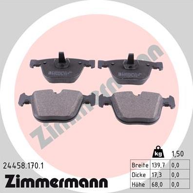 Zimmermann 24458.170.1 - Гальмівні колодки, дискові гальма avtolavka.club