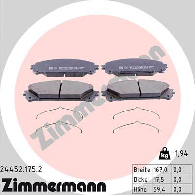 Zimmermann 24452.175.2 - Гальмівні колодки, дискові гальма avtolavka.club