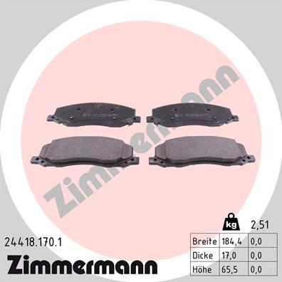 Zimmermann 24418.170.1 - Гальмівні колодки, дискові гальма avtolavka.club
