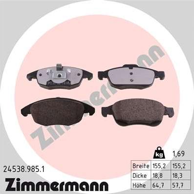 Zimmermann 24538.985.1 - Гальмівні колодки, дискові гальма avtolavka.club