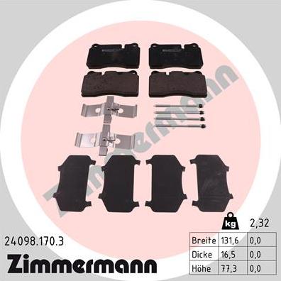Zimmermann 24098.170.3 - Гальмівні колодки, дискові гальма avtolavka.club