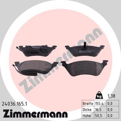 Zimmermann 24036.165.1 - Гальмівні колодки, дискові гальма avtolavka.club