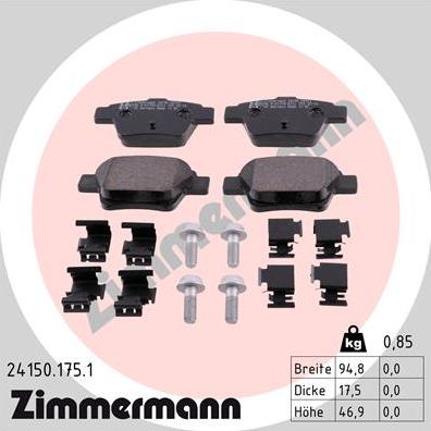 Zimmermann 24150.175.1 - Гальмівні колодки, дискові гальма avtolavka.club