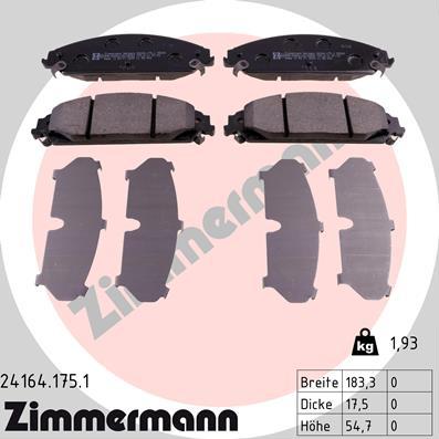 Zimmermann 24164.175.1 - Гальмівні колодки, дискові гальма avtolavka.club