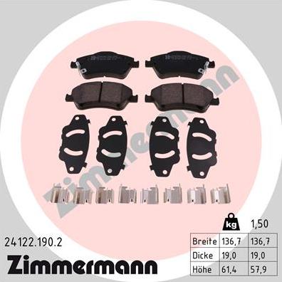 Zimmermann 24122.190.2 - Гальмівні колодки, дискові гальма avtolavka.club