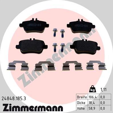 Zimmermann 24848.185.3 - Гальмівні колодки, дискові гальма avtolavka.club