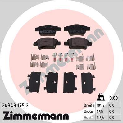 Zimmermann 24349.175.2 - Гальмівні колодки, дискові гальма avtolavka.club