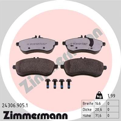 Zimmermann 24306.905.1 - Гальмівні колодки, дискові гальма avtolavka.club